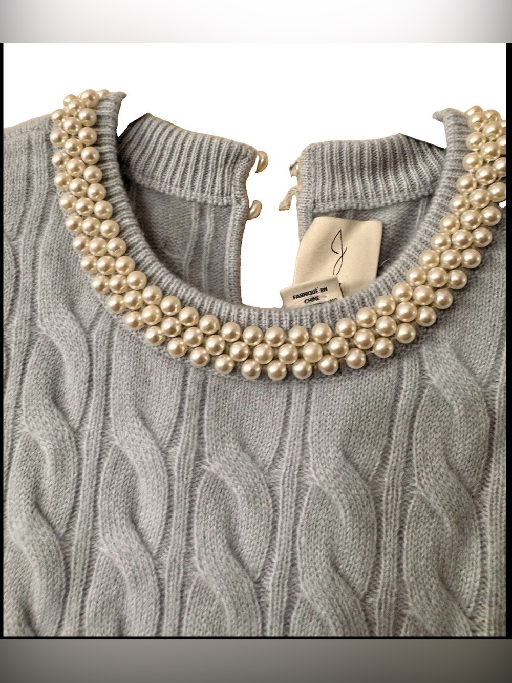 Joie 100% Cashmere Blue Cable Knit Pearl Neck Sweater Top M - Picture 3 of 6